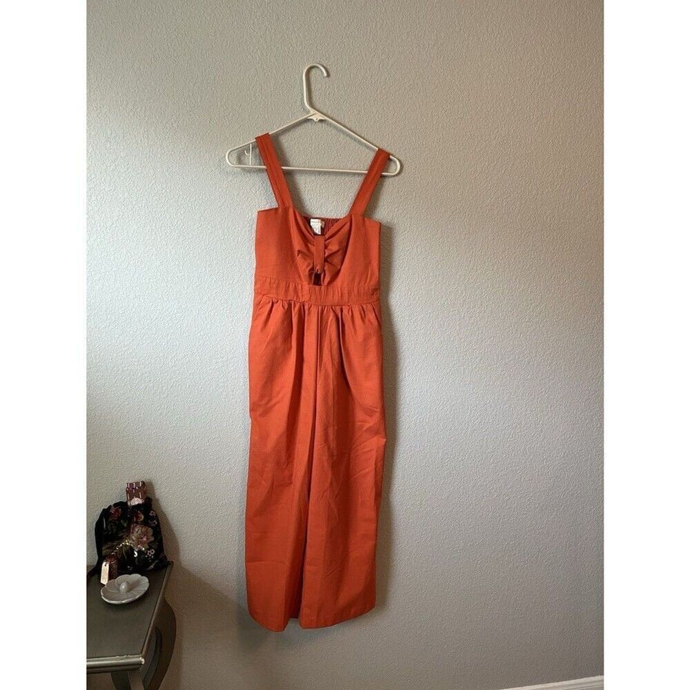 Orange Linen Wide Leg Romper XS Vacation Jumpsuit Summer